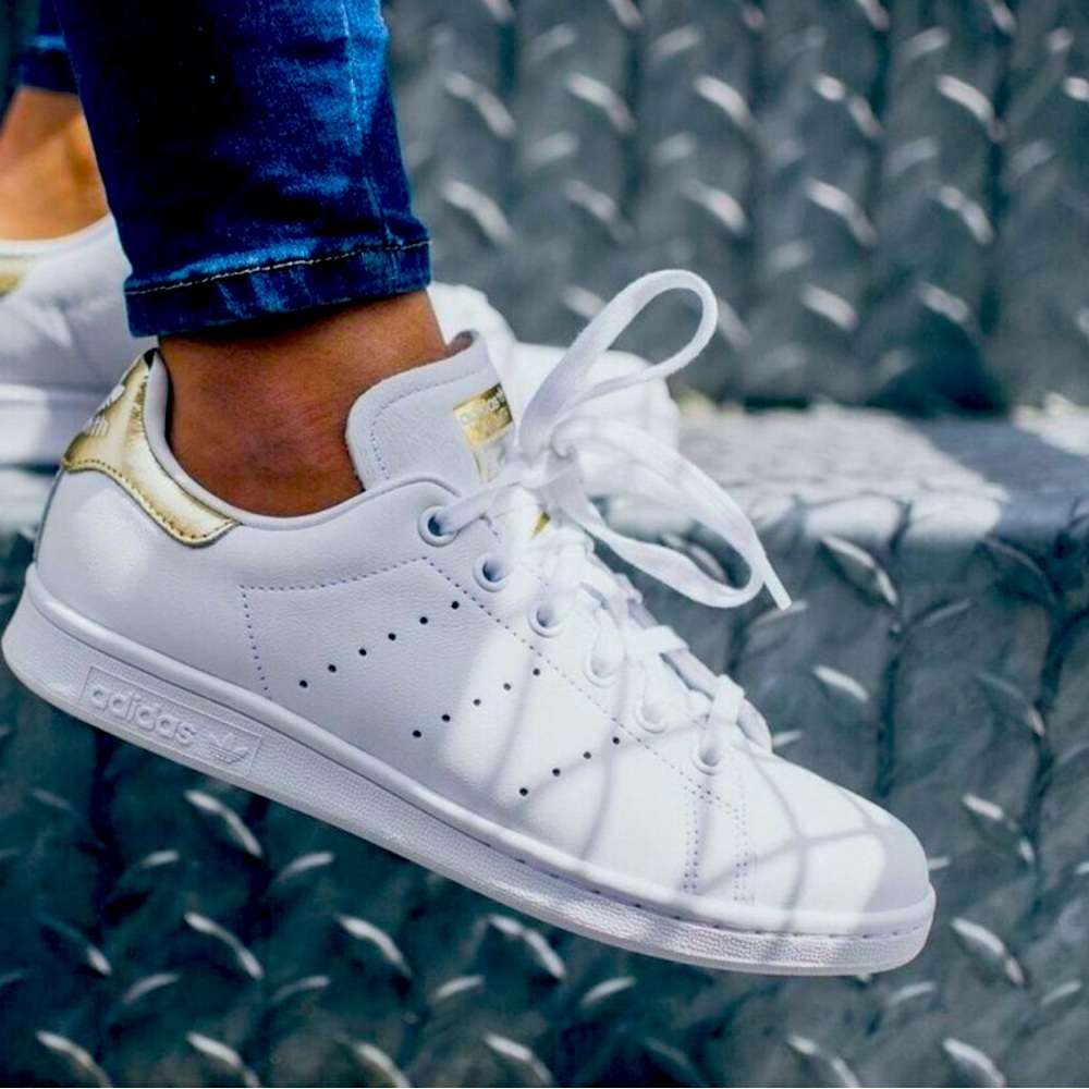 NEW Adidas Originals Stan Smith Metallic Gold White Sneakers Women's US 6.5